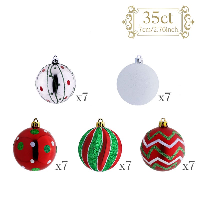 Valery Madelyn Christmas Ornaments Tree Decorations, 35ct Red Green White Shatterproof Large Christmas Ball Ornaments Set, 2.76 Inch Decorative Hanging Ornament Bulk for Xmas Holiday Party Decor - Image 5